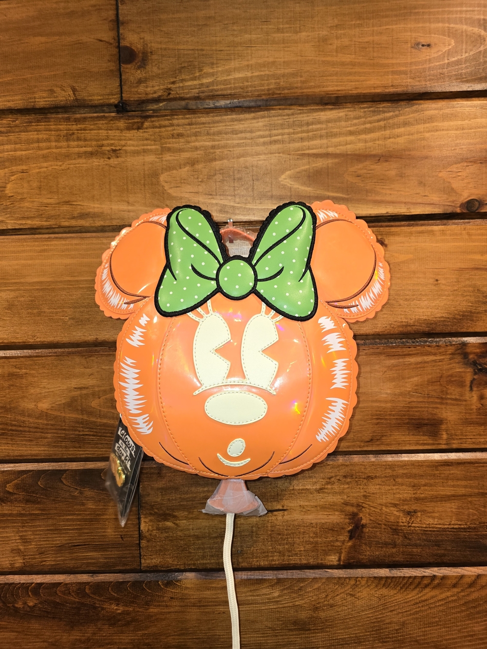 Loungefly Orange Pumpkin Minnie Balloon Backpack with Green Polka-Dot Bow